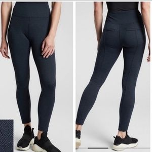 Athleta Delancey Herringbone Navy Blue/Black Tight Size Medium